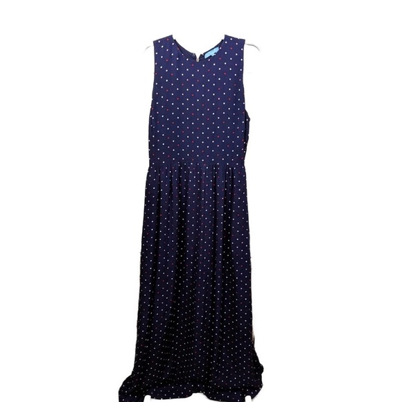 Draper James RSVP Navy Polka Dot Sleeveless Blouson Maxi Dress- Size Medium - Picture 2 of 5